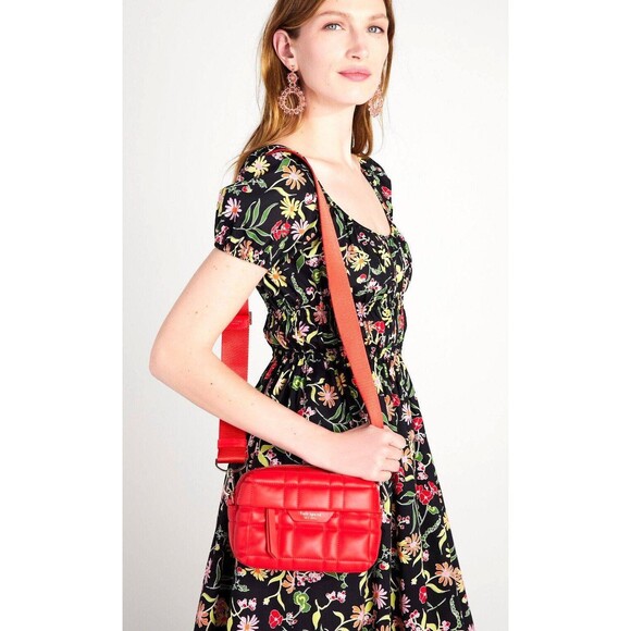 New Kate Spade Softwhere Quilted Leather Small Convertible Crossbody Bright Red - Picture 3 of 4